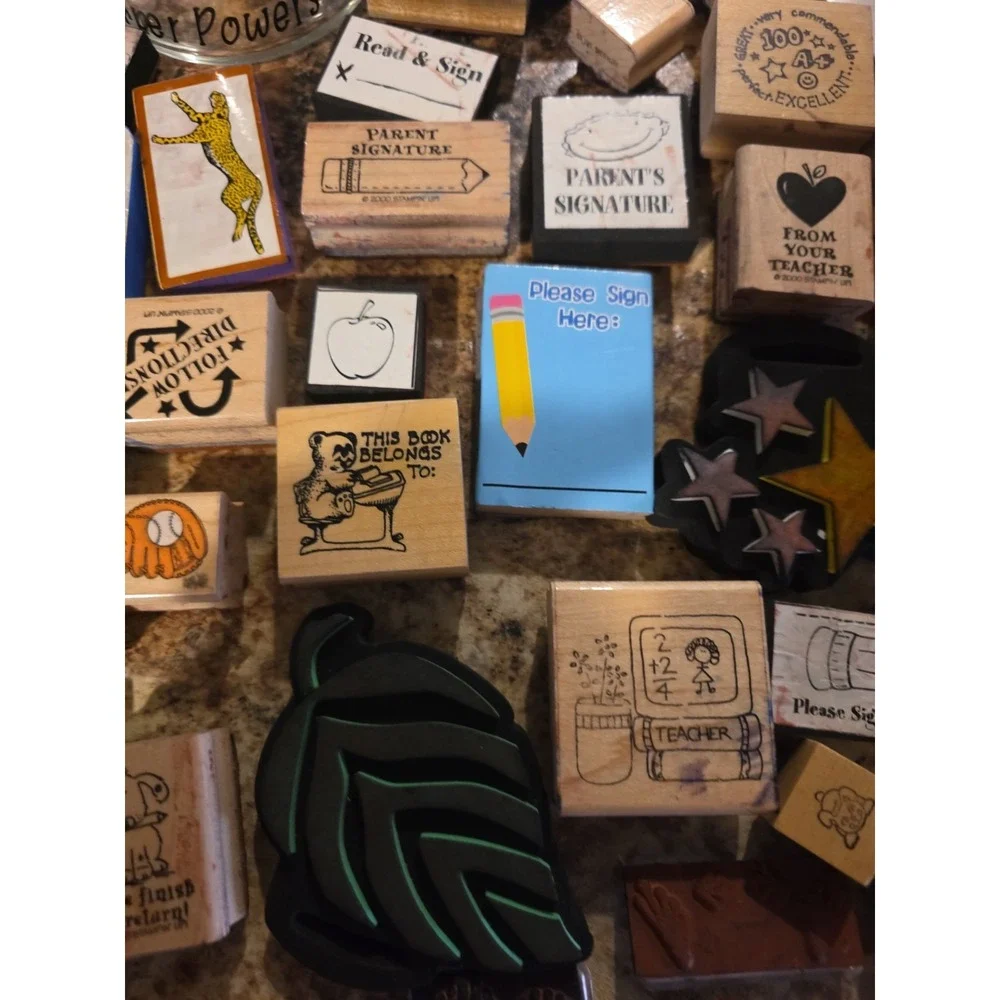 Teacher Homeschool. Classroom. 34 Random.Stamps Class Jar With Lid. Student